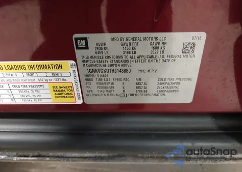 2017 Chevrolet Traverse 1Lt z USA, uszkodzony, nr VIN 1GNKVGKD1HJ143880